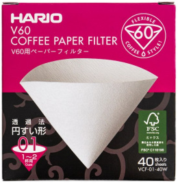 Hario filtry białe, V60-01, 40szt. papierowe do dripa