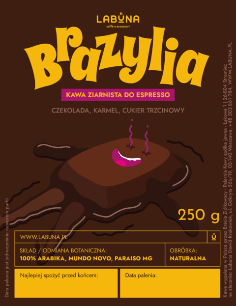 LABUNA - Brazylia Monte Carmelo Espresso- 250g, etykieta