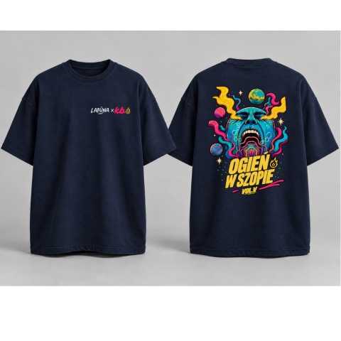Labuna x KB Coffee Roasters- T-shirt Oversize, Ogień w Szopie - Pełny kolor