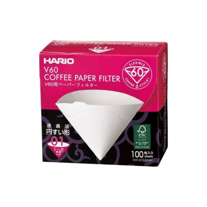 Hario filtry białe, V60-01, 100szt. papierowe do dripa