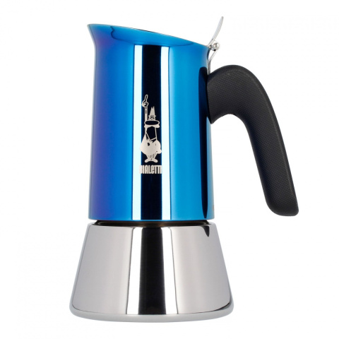 Niebieska kawiarka firmy Bialetti w rozmiarze 4tz na 4 filiżanki espresso