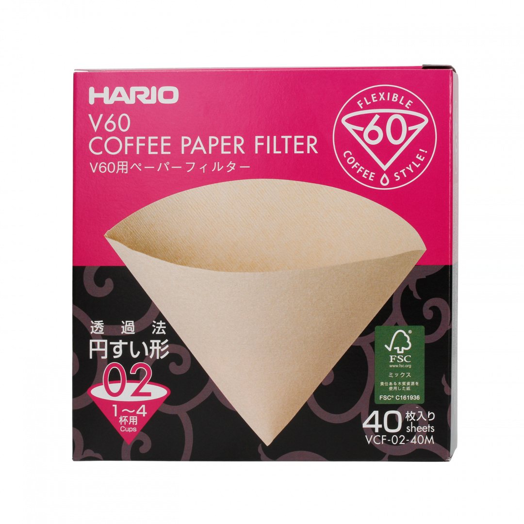 Hario filtry brązowe, V60-02, 40szt. papierowe do dripa