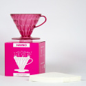 Dripper Hario V60-02 - plastic + filtry 40 szt. - flamingo pink, różowy